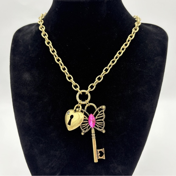 Betsey Johnson Jewelry - Betsey Johnson Boho Butterfly Lock and Key Necklace NWT